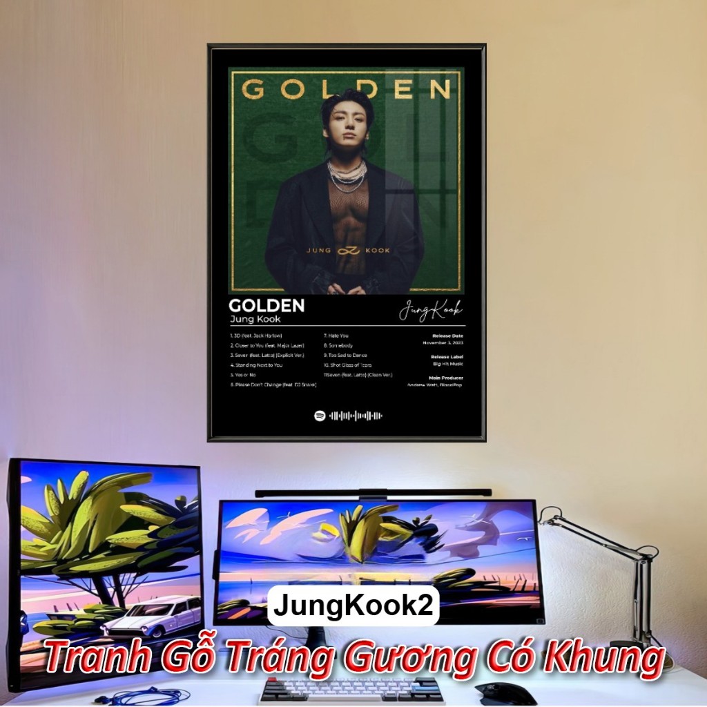 Tranh Poster Album Âm Nhạc KPOP JungKook, G-Dragon, Rosé,... Tráng Gương Khung Composite Decor treo tường