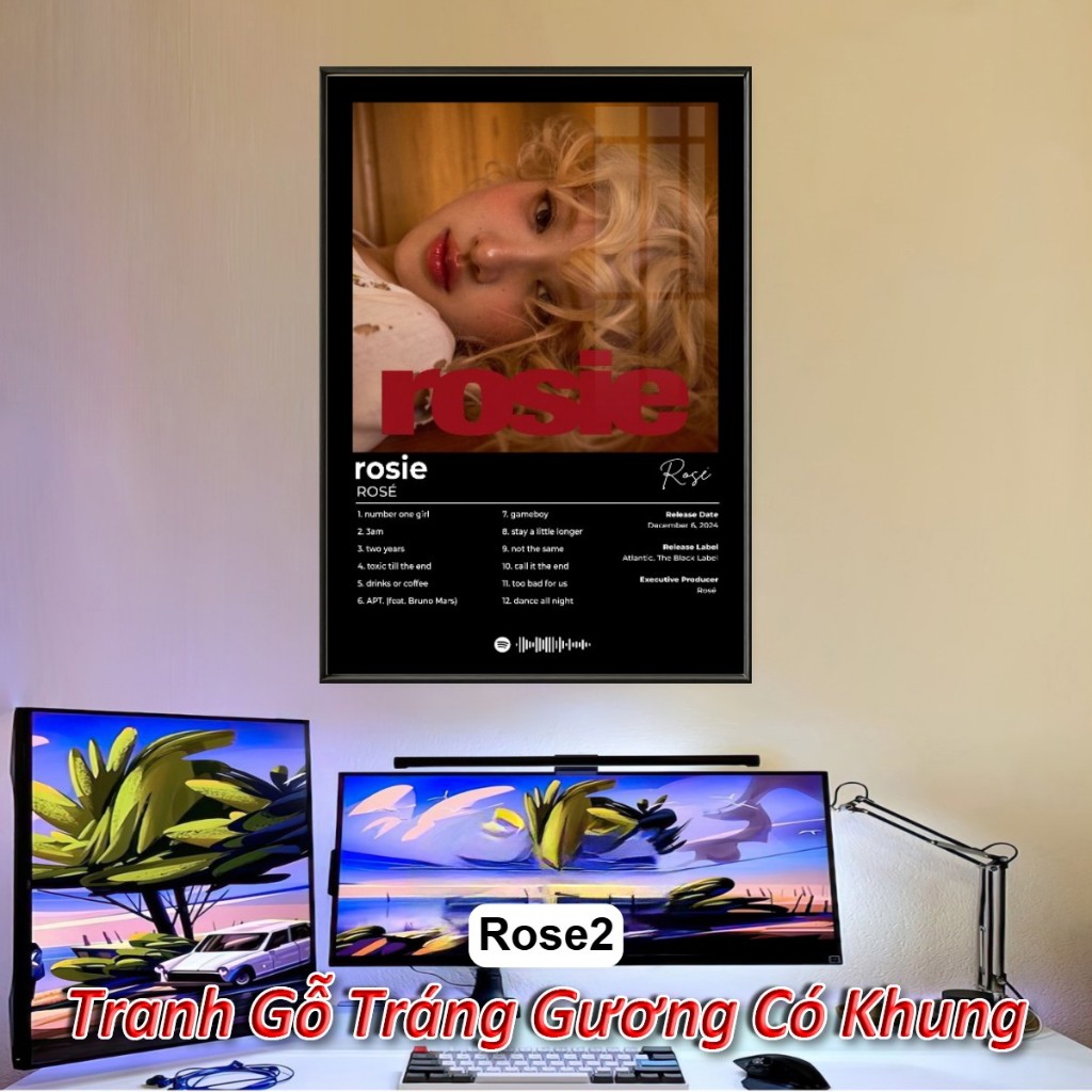 Tranh Poster Album Âm Nhạc KPOP JungKook, G-Dragon, Rosé,... Tráng Gương Khung Composite Decor treo tường