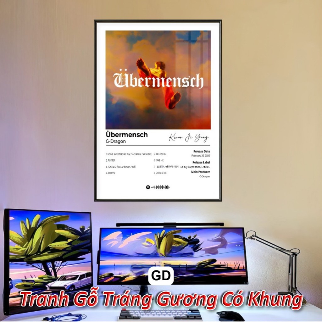 Tranh Poster Album Âm Nhạc KPOP JungKook, G-Dragon, Rosé,... Tráng Gương Khung Composite Decor treo tường