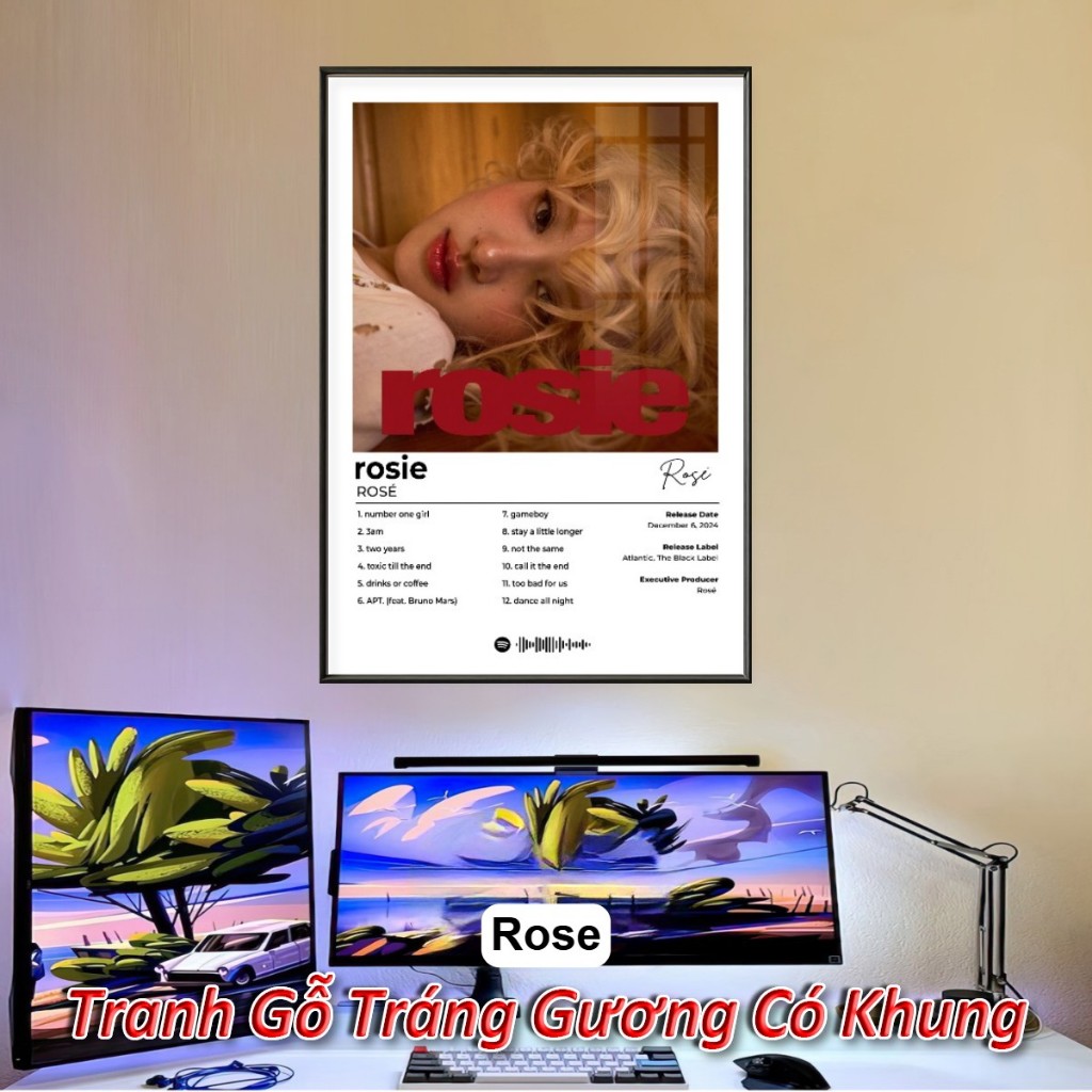 Tranh Poster Album Âm Nhạc KPOP JungKook, G-Dragon, Rosé,... Tráng Gương Khung Composite Decor treo tường