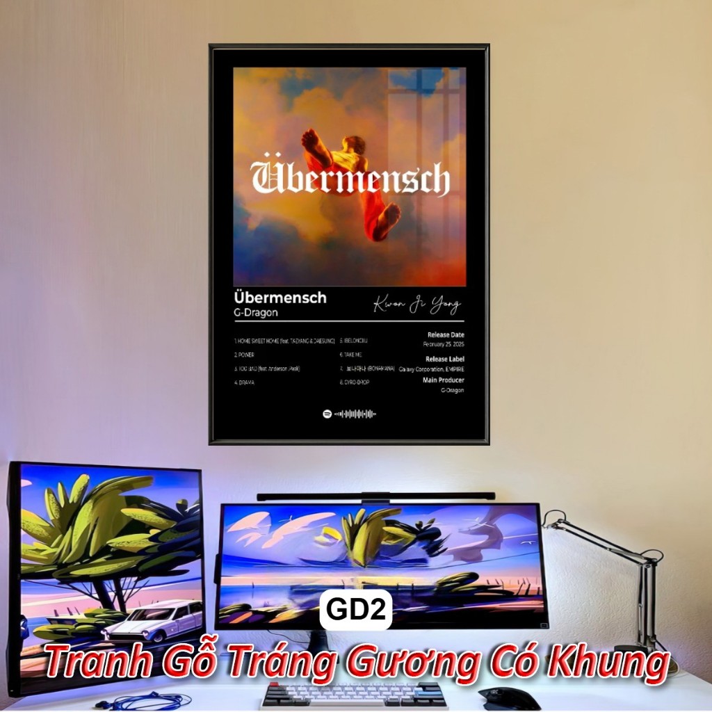 Tranh Poster Album Âm Nhạc KPOP JungKook, G-Dragon, Rosé,... Tráng Gương Khung Composite Decor treo tường