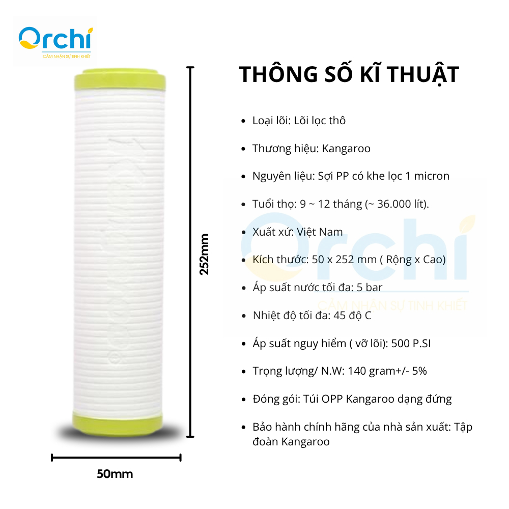 Lõi Lọc Thô Số 3 Kangaroo Extra 1 Micron Cho Máy Lọc Nước Kangaroo Lọc Cặn Siêu Mịn Bảo Vệ Máy Lọc Nước Hiệu Quả