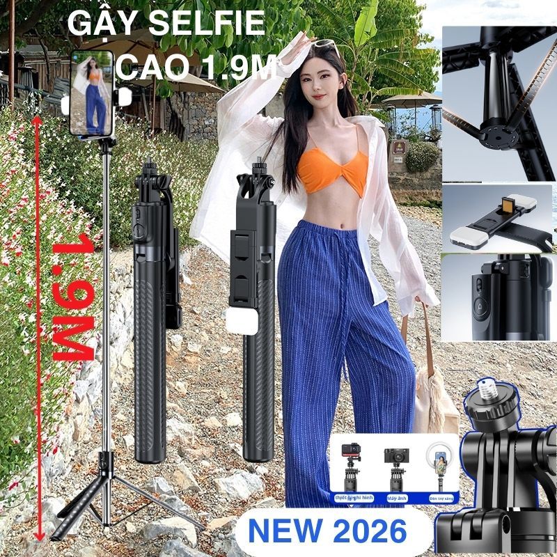 Gậy selfie Gậy chụp ảnh 3 chân Bluetooth tripod chống rung Gậy Selfie Cầm Tay Có Đèn Led Dài 1m7