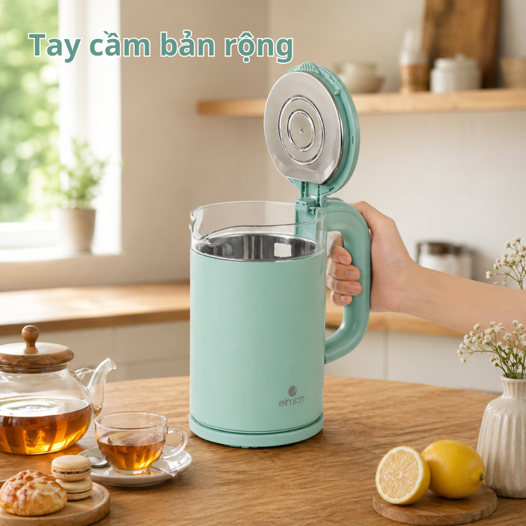 Ấm Siêu Tốc Thủy Tinh Elmich KEE-9141WG 1.8L 2200W, Đun Nhanh, Tự Ngắt An Toàn, Tiết Kiệm Điện