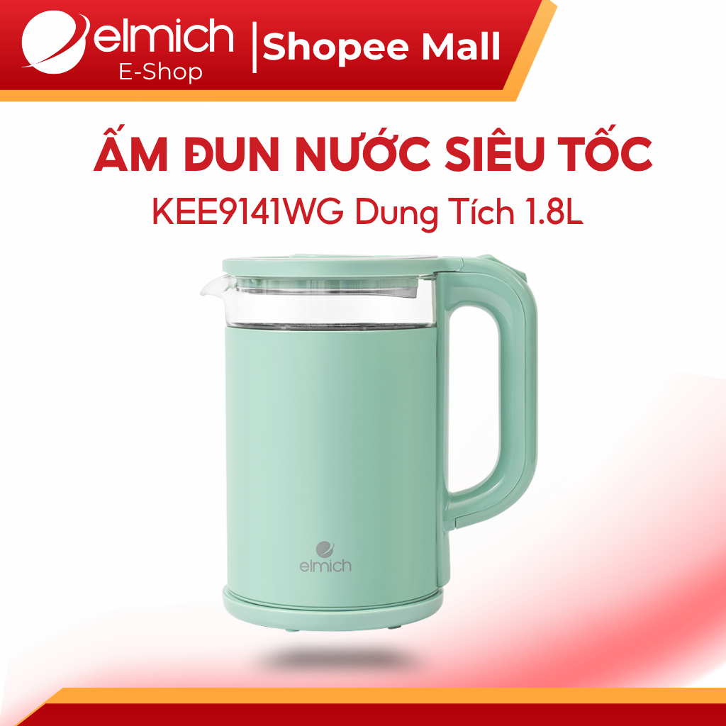 Ấm Siêu Tốc Thủy Tinh Elmich KEE-9141WG 1.8L 2200W, Đun Nhanh, Tự Ngắt An Toàn, Tiết Kiệm Điện