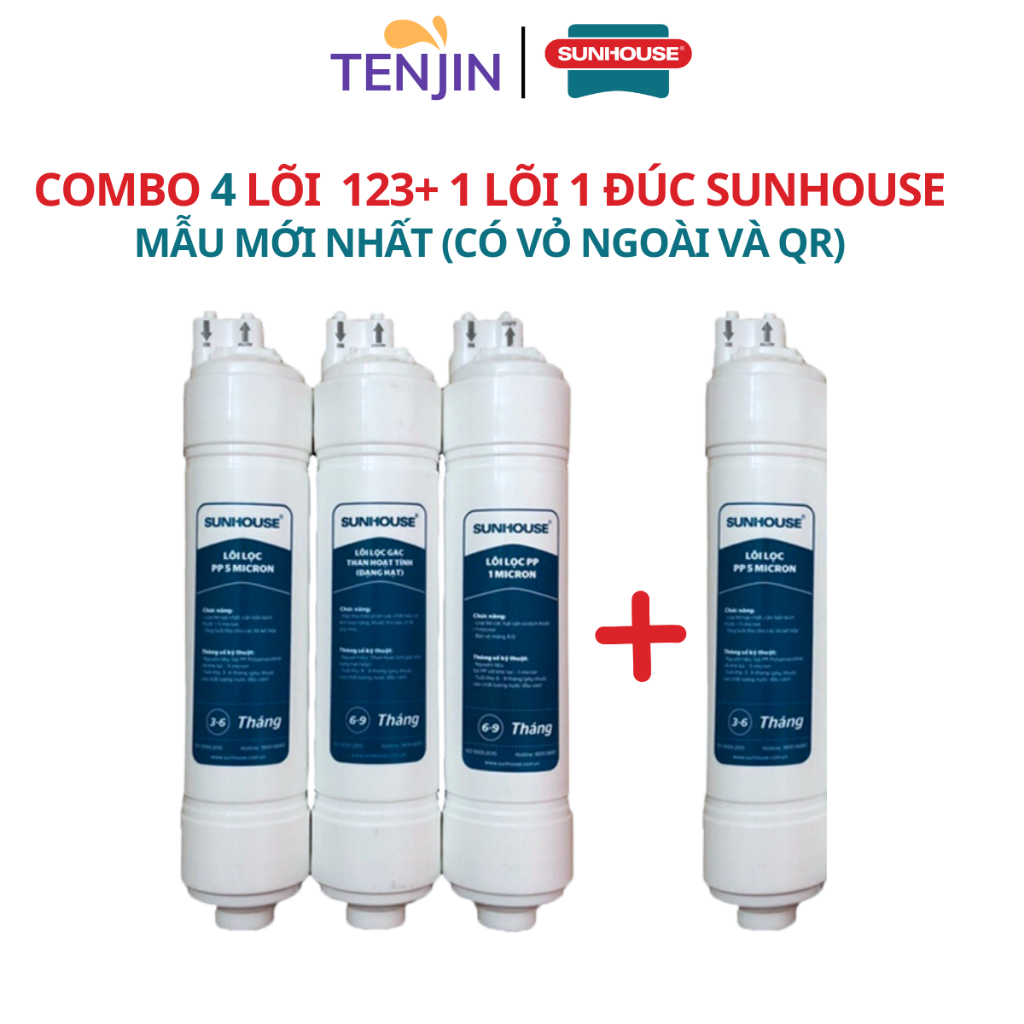 Bộ 5 hoặc 4 Lõi Lọc Nước 123 Sunhouse Loại Đúc Dùng Trong Vòng 1 Năm Gồm 123+2 Lõi 1 hoặc 123+1 lõi 1