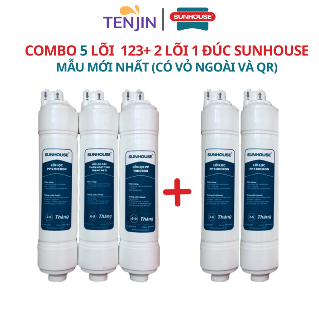 Bộ 5 hoặc 4 Lõi Lọc Nước 123 Sunhouse Loại Đúc Dùng Trong Vòng 1 Năm Gồm 123+2 Lõi 1 hoặc 123+1 lõi 1