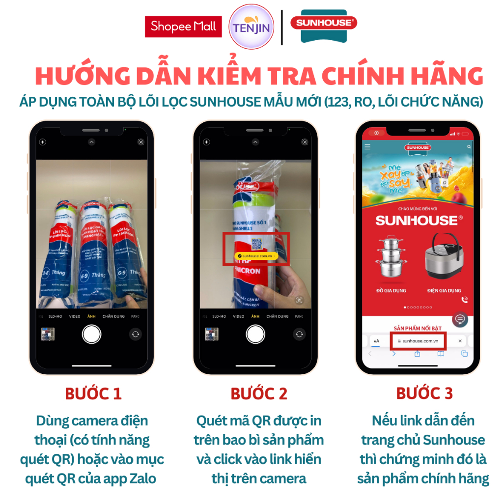 Bộ 5 hoặc 4 Lõi Lọc Nước 123 Sunhouse Loại Đúc Dùng Trong Vòng 1 Năm Gồm 123+2 Lõi 1 hoặc 123+1 lõi 1