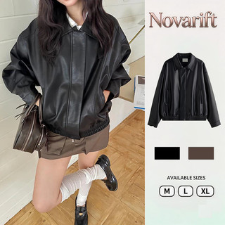 Nova-Áo Khoác Da Mềm Dáng Rộng, Áo Khoác Chất Liệu Dày Dặn Có Lót Trong Retro Cổ Điển