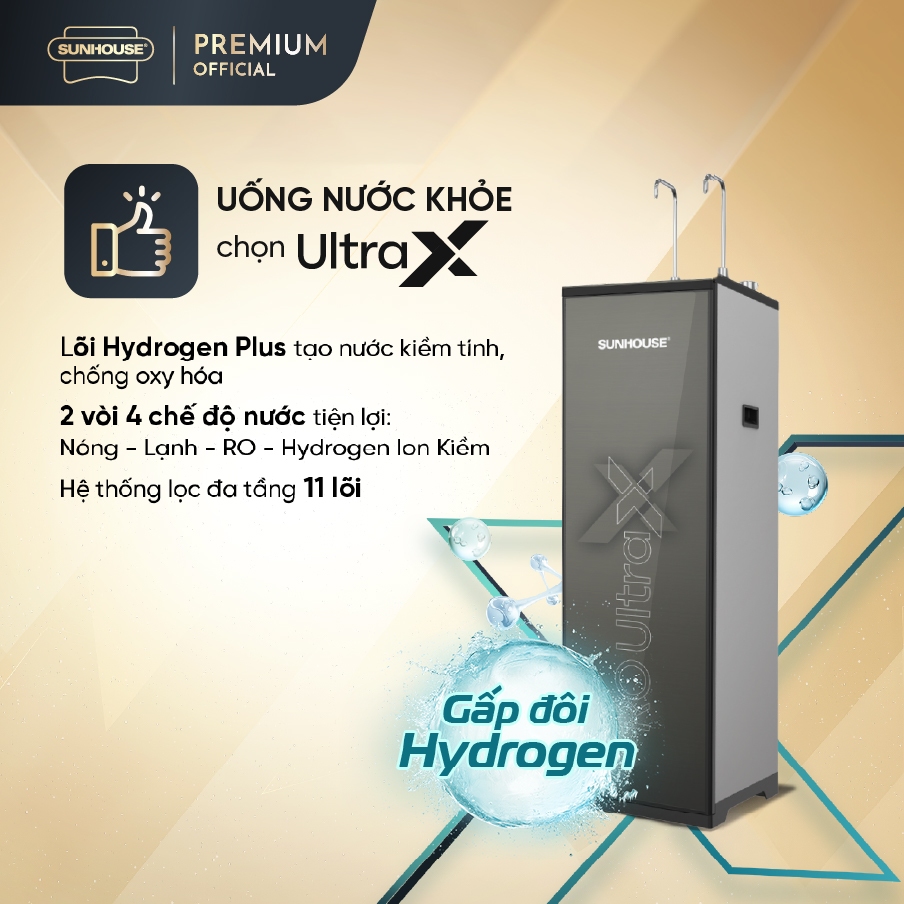[LẮP ĐẶT TOÀN QUỐC] Máy lọc nước Ion kiềm Hydrogen UltraX SUNHOUSE SHA76639LA - 4 chế độ nước: Nóng-Lạnh-RO-Hydrogen