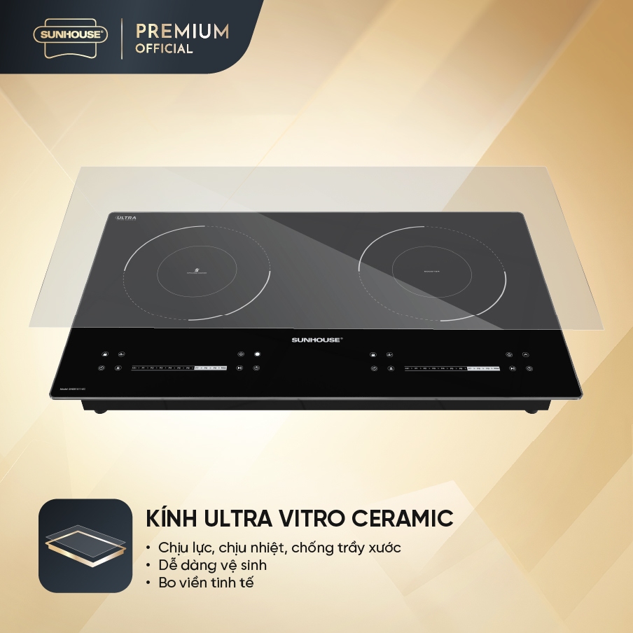 [HỖ TRỢ LẮP ĐẶT] Bếp đôi điện từ hồng ngoại Sunhouse SHB81011-EC - Booster nấu nhanh - 9 mức chỉnh - 2 vùng nấu