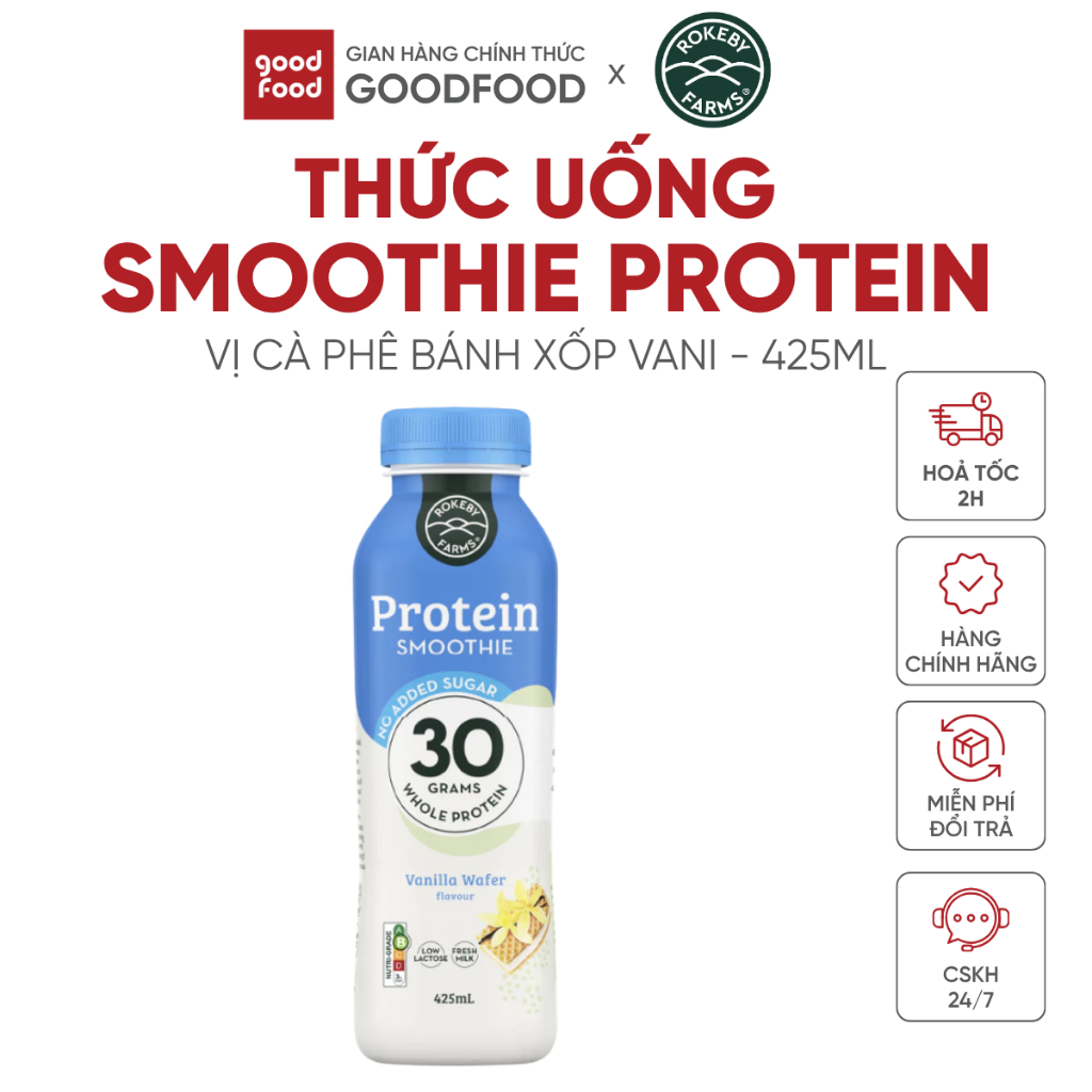 Thức uống smoothie Rokeby Farms, 30g protein trong tíc tắc. Dinh dưỡng nhanh chóng, vị vanilla 425ml - 1 chai