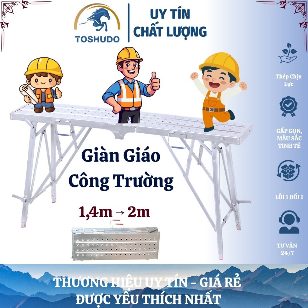 TOSHUDO - GIÀN GIÁO CÔNG TRƯỜNG Gấp GỌN ĐA NĂNG CHỐNG TRƯỢT , TÙY CHỈNH ĐỘ CAO , ĐA DẠNG KÍCH THƯỚC