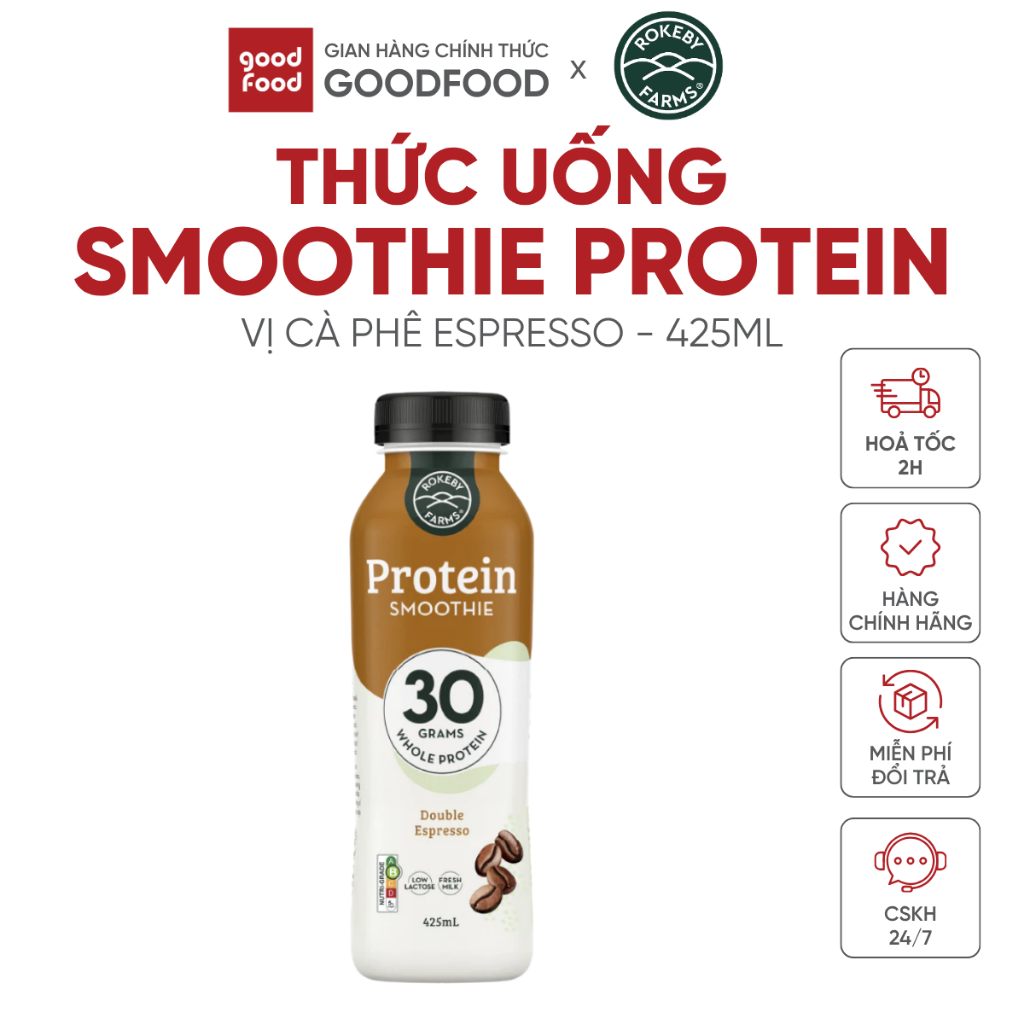Thức uống smoothie Rokeby Farms, 30g protein trong tíc tắc. Dinh dưỡng nhanh chóng, vị cà phê 425ml - 1 chai