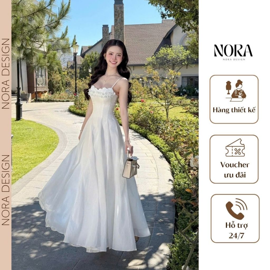 Dầm Tiểu Thư Dáng Dài NORA, Thiết Kế Hai Dây Cúp Ngực Bèo Nhún Dáng Dài Chất Tơ Cao Cấp Lót Lụa Đi Chơi, Đi Biển T490