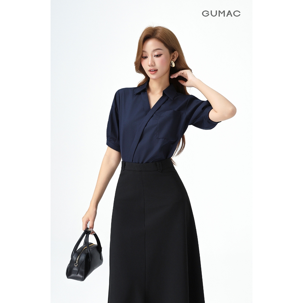 Áo Sơ Mi Nữ GUMAC Form Suông Cổ V Nẹp Đắp Chéo Tôn Dáng Nữ Tính AG04018
