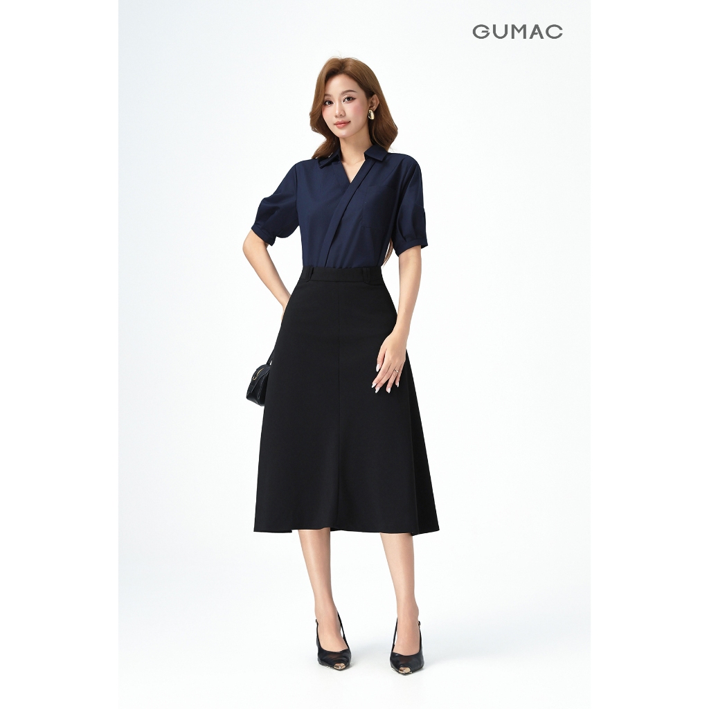 Áo Sơ Mi Nữ GUMAC Form Suông Cổ V Nẹp Đắp Chéo Tôn Dáng Nữ Tính AG04018
