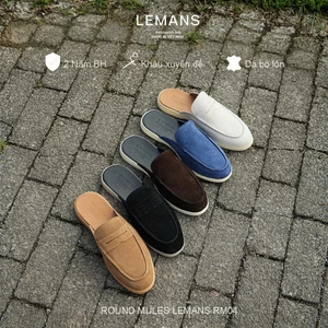 Giày Sục da bò lộn Round Mules LEMANS RM04.2, đế cao su thơm, thiết kế mũ trơn trẻ trung BH 12T