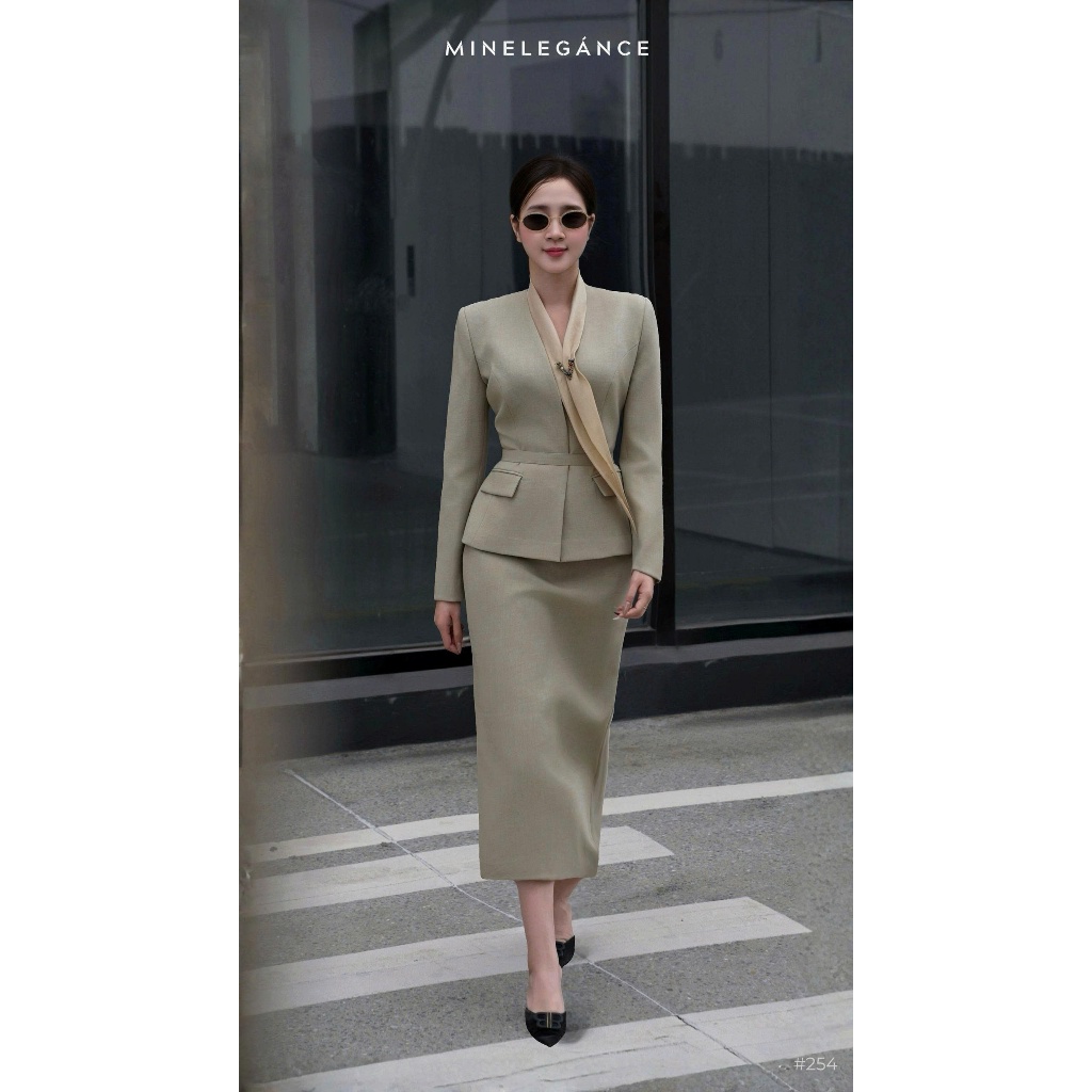 MINELEGÁNCE | SET VEST DÀI TAY & CHÂN VÁY CHỮ A CÁCH ĐIỆU, SANG TRỌNG - MIN254