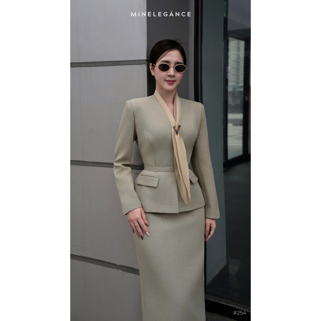 MINELEGÁNCE | SET VEST DÀI TAY & CHÂN VÁY CHỮ A CÁCH ĐIỆU, SANG TRỌNG - MIN254