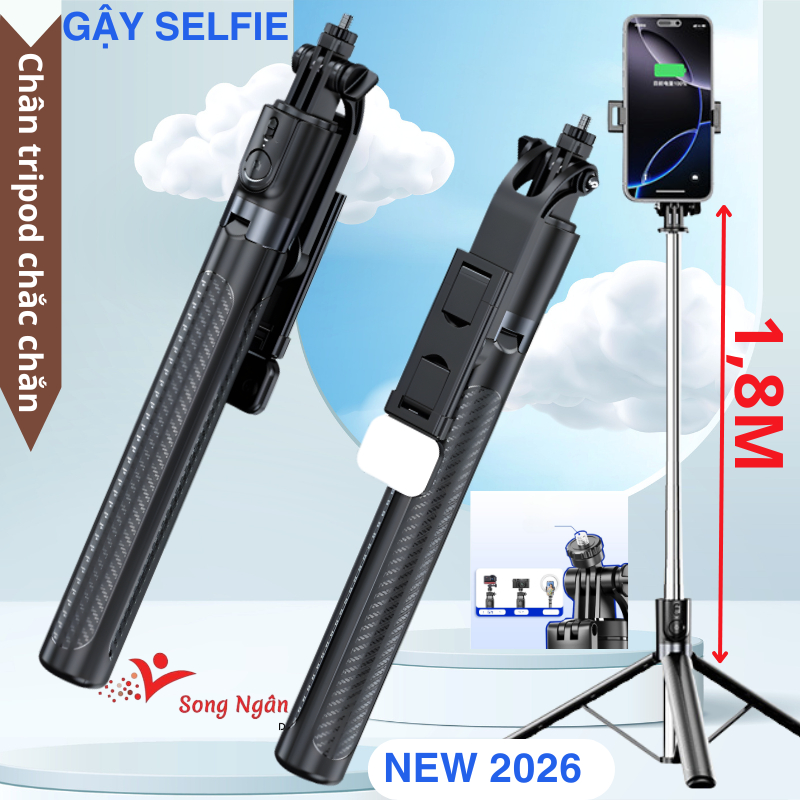 Gậy selfie Gậy chụp ảnh 3 chân Bluetooth tripod chống rung Gậy Selfie Cầm Tay Có Đèn Led Dài 1m7