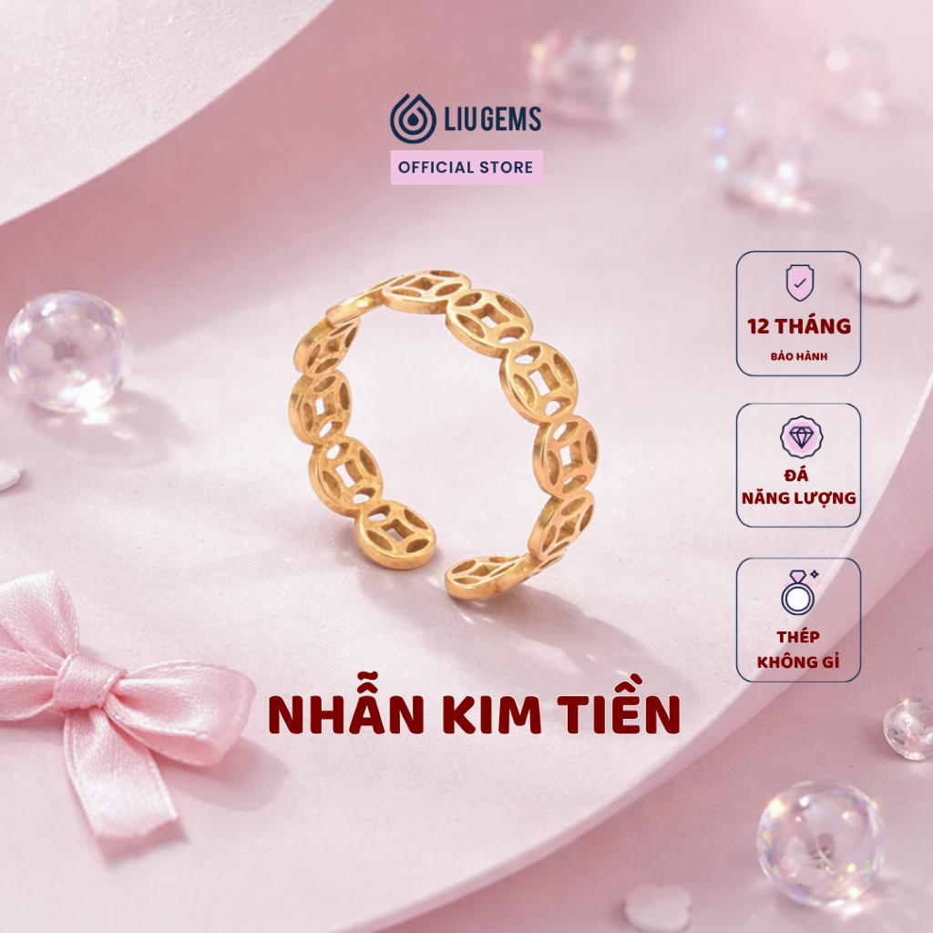 Nhẫn Thép Đồng Xu Kim Tiền Mạ Vàng Liugems, Phong Cách Unisex, Cá Tính, Tinh Tế NT01