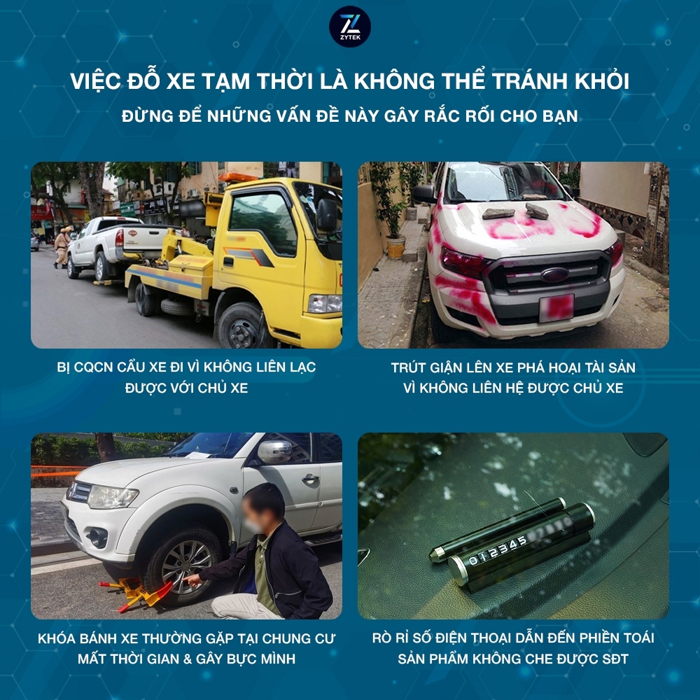 Bảng số điện thoại ô tô chính hãng ZYTEK gắn taplo khi dừng đỗ xe, số phản quang, hợp kim cao cấp