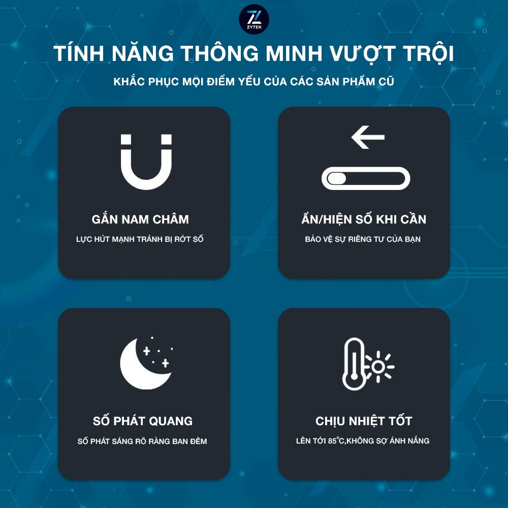 Bảng số điện thoại ô tô chính hãng ZYTEK gắn taplo khi dừng đỗ xe, số phản quang, hợp kim cao cấp