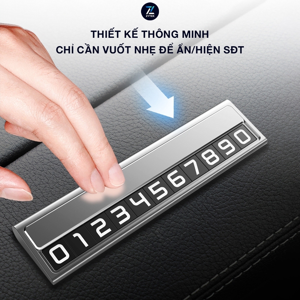 Bảng số điện thoại ô tô chính hãng ZYTEK gắn taplo khi dừng đỗ xe, số phản quang, hợp kim cao cấp