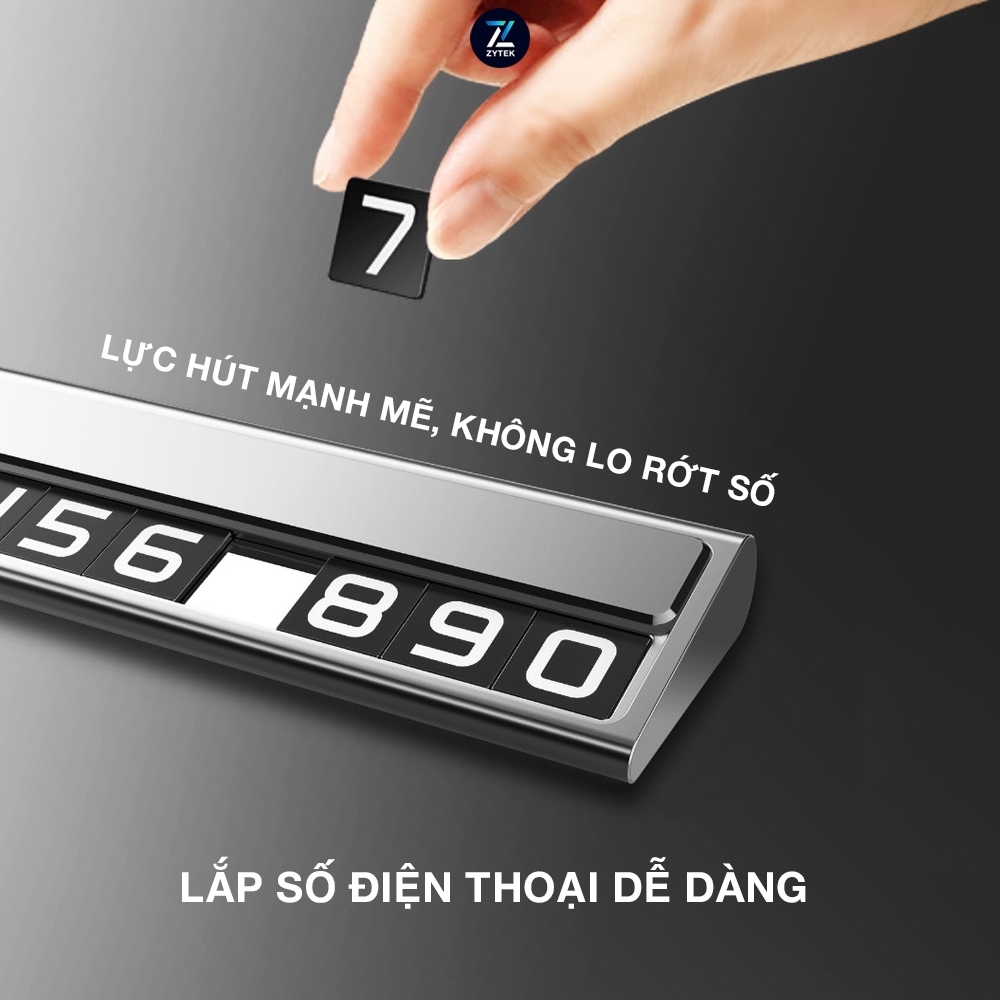 Bảng số điện thoại ô tô chính hãng ZYTEK gắn taplo khi dừng đỗ xe, số phản quang, hợp kim cao cấp