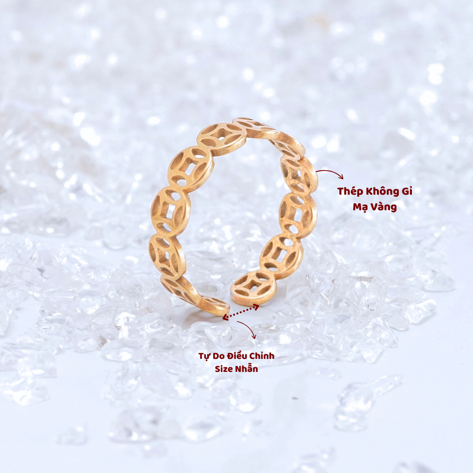 Nhẫn Thép Đồng Xu Kim Tiền Mạ Vàng Liugems, Phong Cách Unisex, Cá Tính, Tinh Tế NT01