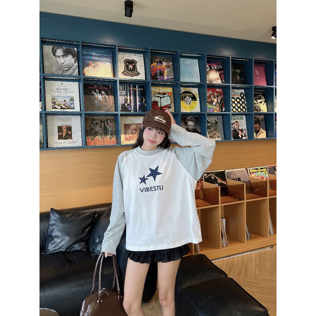 Áo Thun Tay Dài Raglan Boxy VIBESTU ''Longsleev Raglan Star '' Form Boxy 250Gsm Cotton