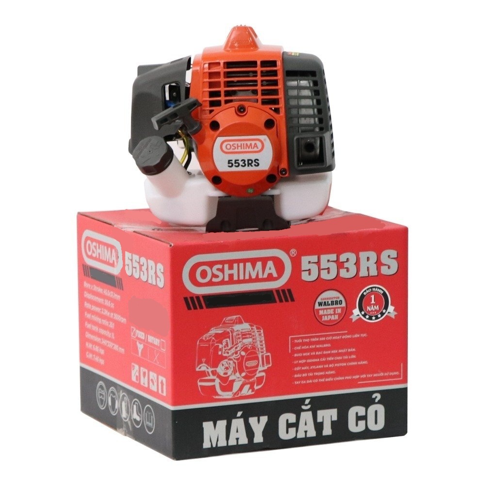 Máy Cắt Cỏ Oshima 553RS Tiết Kiệm 15% Nhiên Liệu, Động Cơ 2 Thì 2.3kW, 50.6cc, Bảo Hành 12 Tháng
