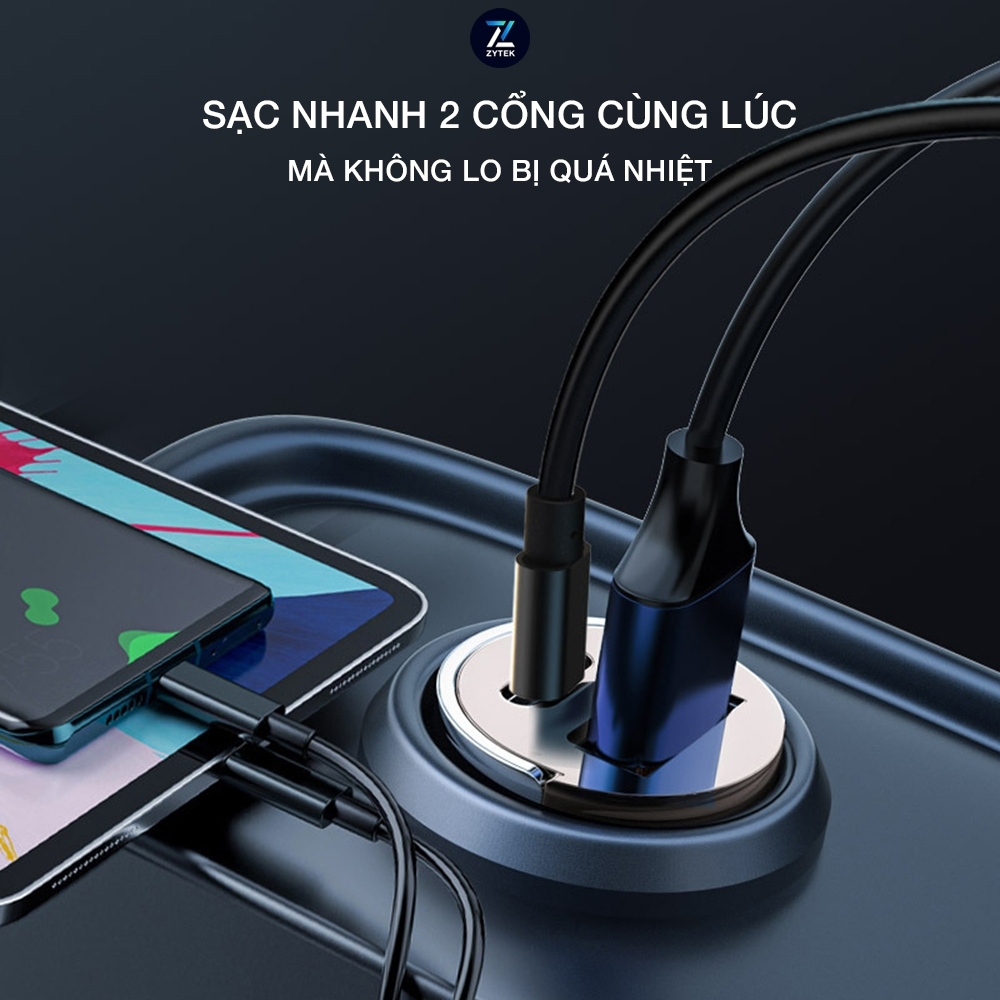Tẩu sạc nhanh ô tô 60W & 100W chính hãng ZYTEK cổng USB, Type C, tự động ngắt an toàn, BH 12 tháng