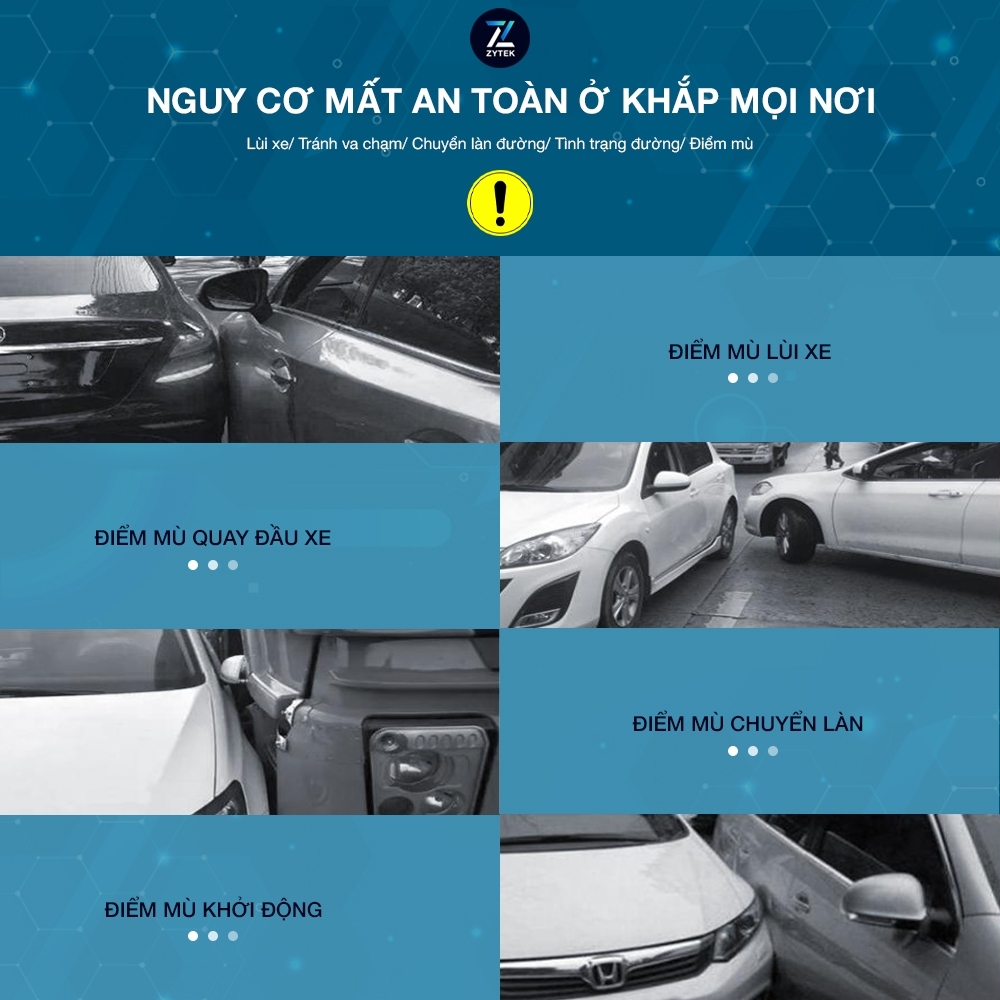 Gương cầu lồi ô tô chính hãng ZYTEK xóa điểm mù, mở rộng góc nhìn, xoay 360 độ, phủ nano chống nước