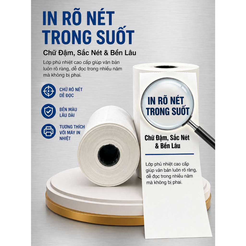 Giấy in nhiệt 80x60mm In rõ nét | Không kẹt giấy | Đủ mét |Giấy in hóa đơn POS cho nhà hàng, cà phê, siêu thị, tạp hoá