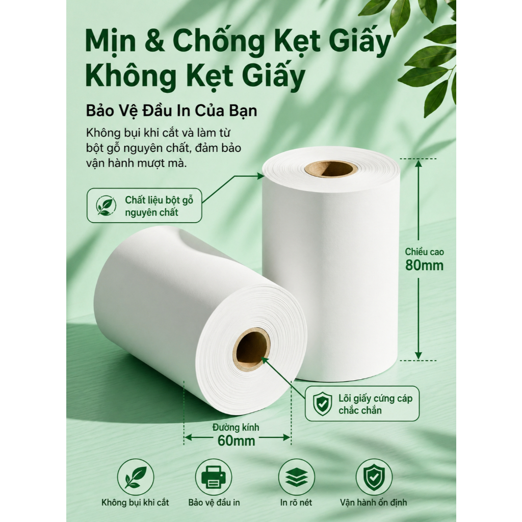 Giấy in nhiệt 80x60mm In rõ nét | Không kẹt giấy | Đủ mét |Giấy in hóa đơn POS cho nhà hàng, cà phê, siêu thị, tạp hoá