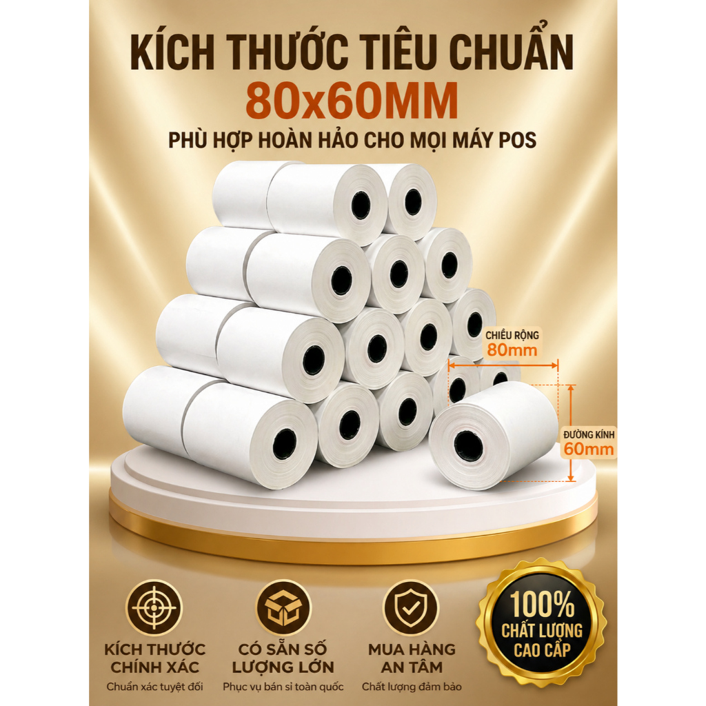 Giấy in nhiệt 80x60mm In rõ nét | Không kẹt giấy | Đủ mét |Giấy in hóa đơn POS cho nhà hàng, cà phê, siêu thị, tạp hoá
