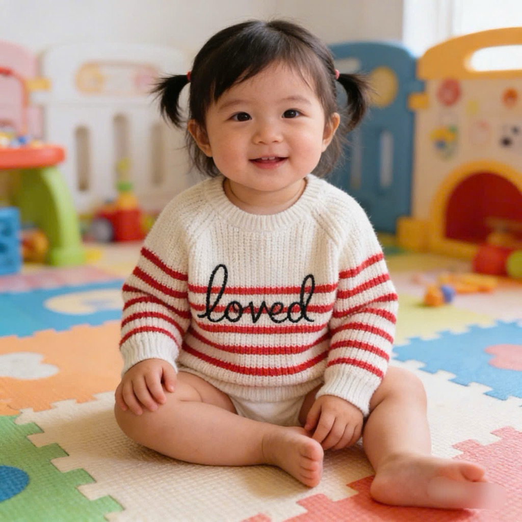 Áo len bé gái C6679 G.AP họa tiết thổ cẩm mix màu và kẻ đỏ siêu xinh, size 3M-18M (dư xịn)