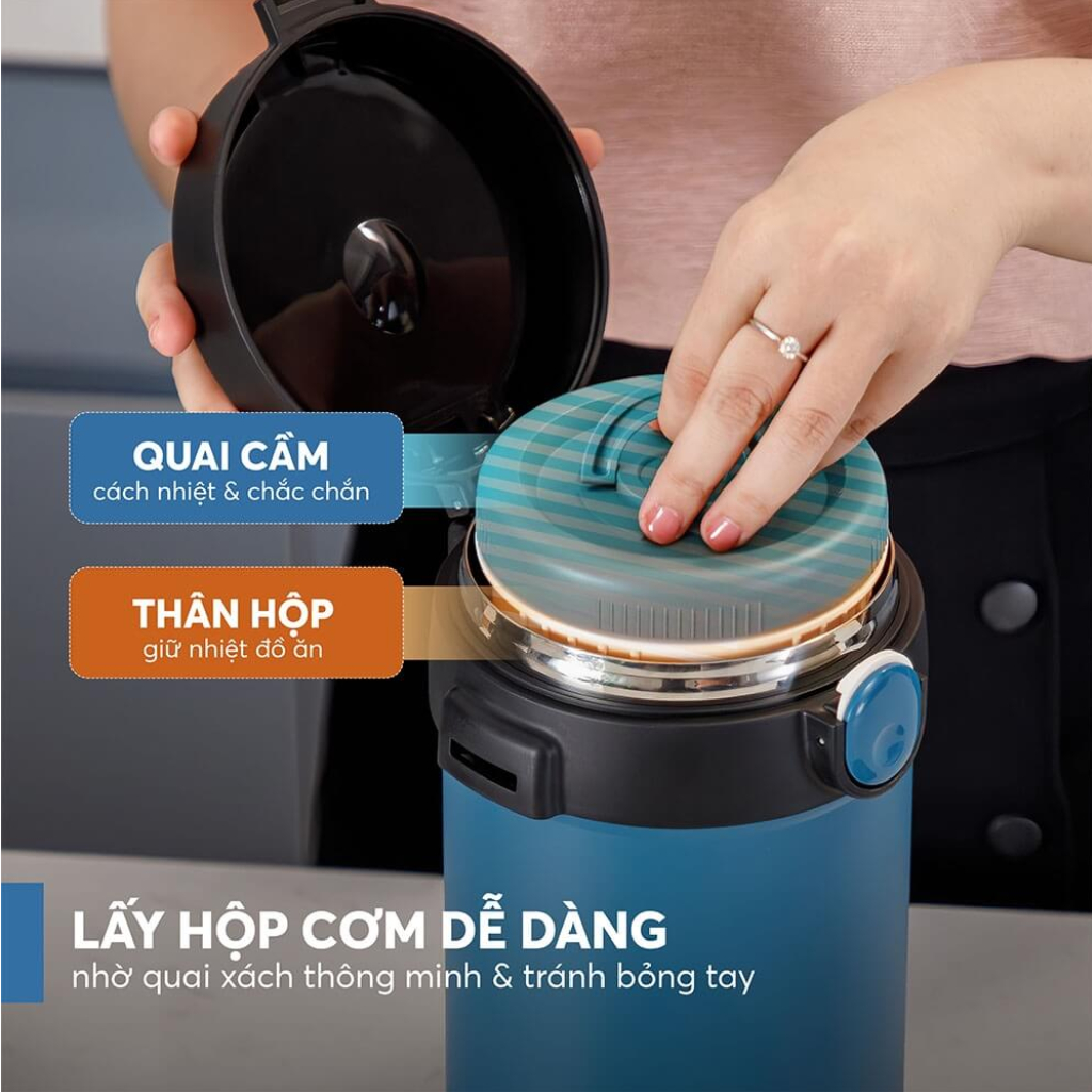 Hộp Cơm Giữ Nhiệt Elmich EL-8303 / 8302 / 1290 Inox 304, 3 Ngăn, Giữ Nhiệt Lâu, Kèm Túi, Văn Phòng