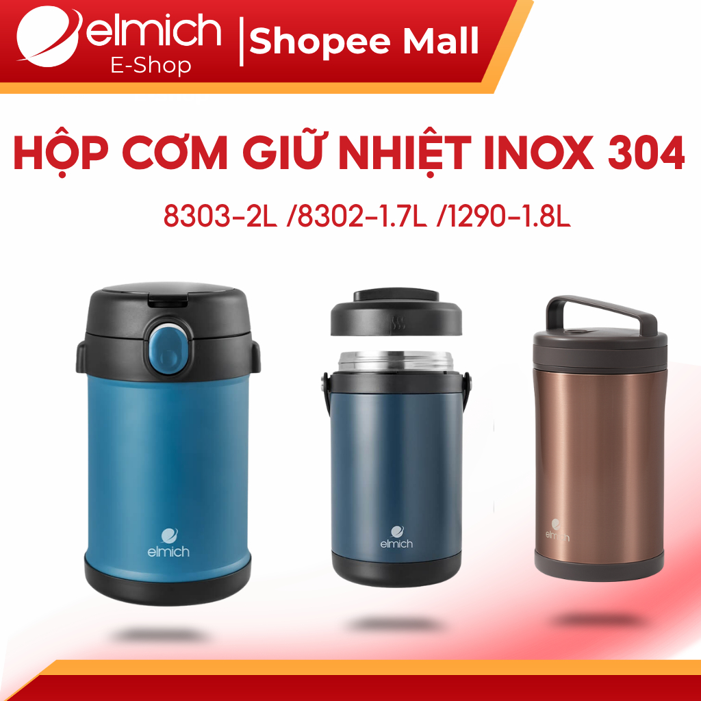 Hộp Cơm Giữ Nhiệt Elmich EL-8303 / 8302 / 1290 Inox 304, 3 Ngăn, Giữ Nhiệt Lâu, Kèm Túi, Văn Phòng