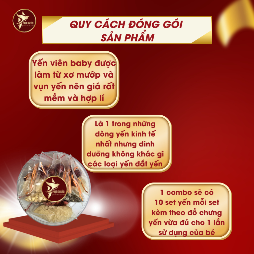Combo 10 Túi Yến Vụn Baby Nguyên Chất 100% Kèm Phụ Gia Và 2 Hũ Thuỷ TInh  - Yến Sào Phạm Gia