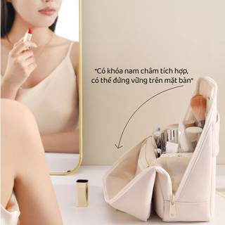 [Tặng kính râm] Túi đựng mỹ phẩm di động du lịch Da chống thấm nước từ tính chống bẩn có thể đứng lên Dễ dàn