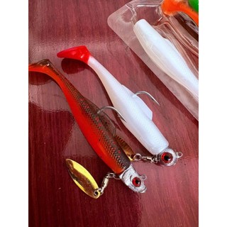 Combo 1 vỉ mồi mềm kèm 1 lưỡi jighead câu cá chẽm mú lóc..vv