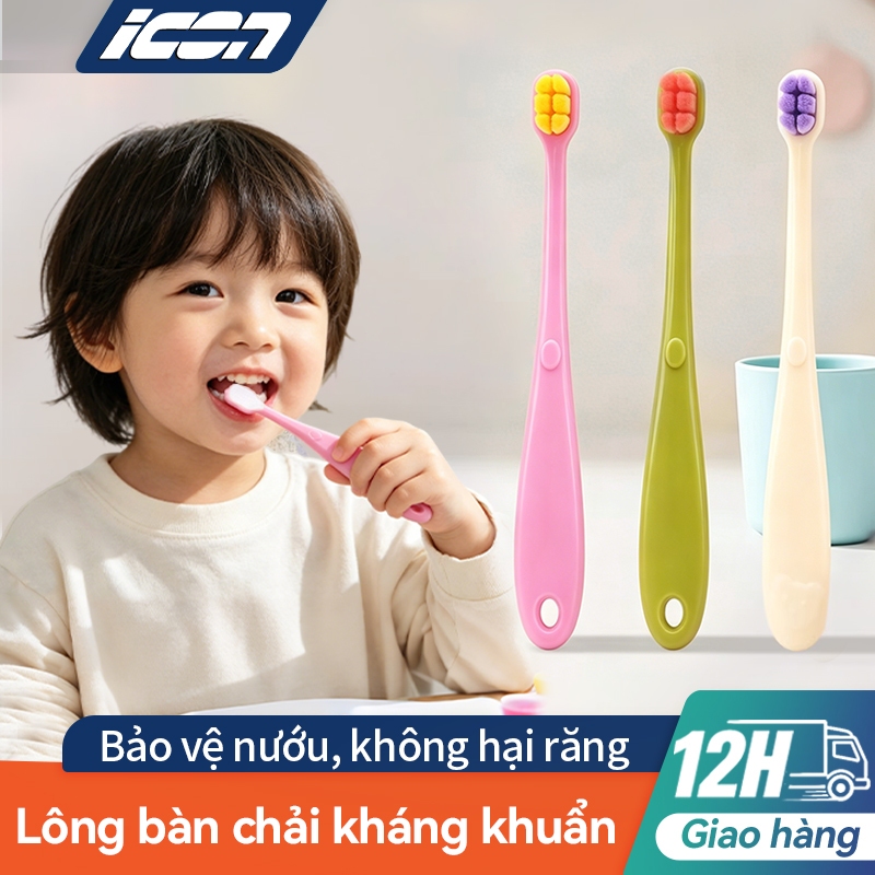 Bàn chải đánh răng lông mềm trẻ em ICON, chăm sóc nướu, không hại răng, có thể cạo lưỡi, dùng cho bé 1-10 tuổi.