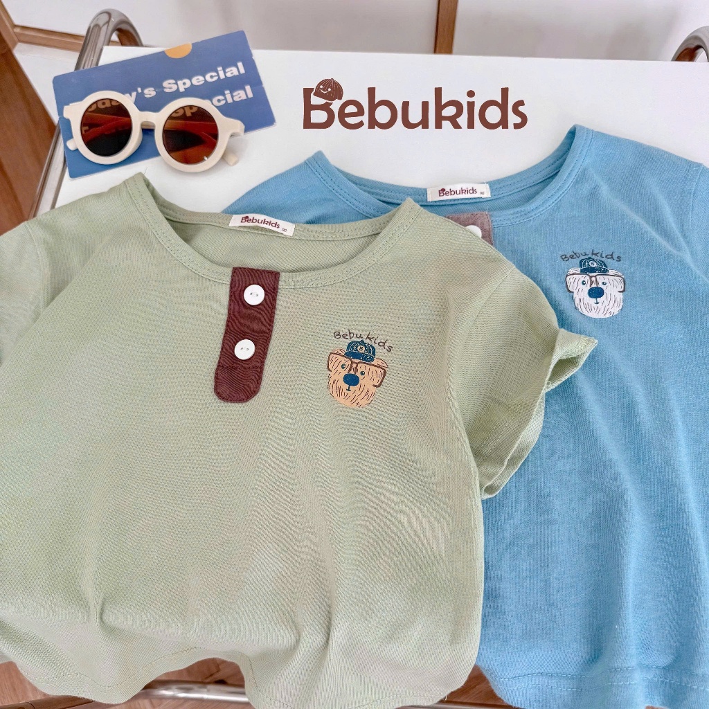 Bộ cotton cộc tay phối quần kẻ Bebukids, thiết kế năng động cho bé trai 8-21kg