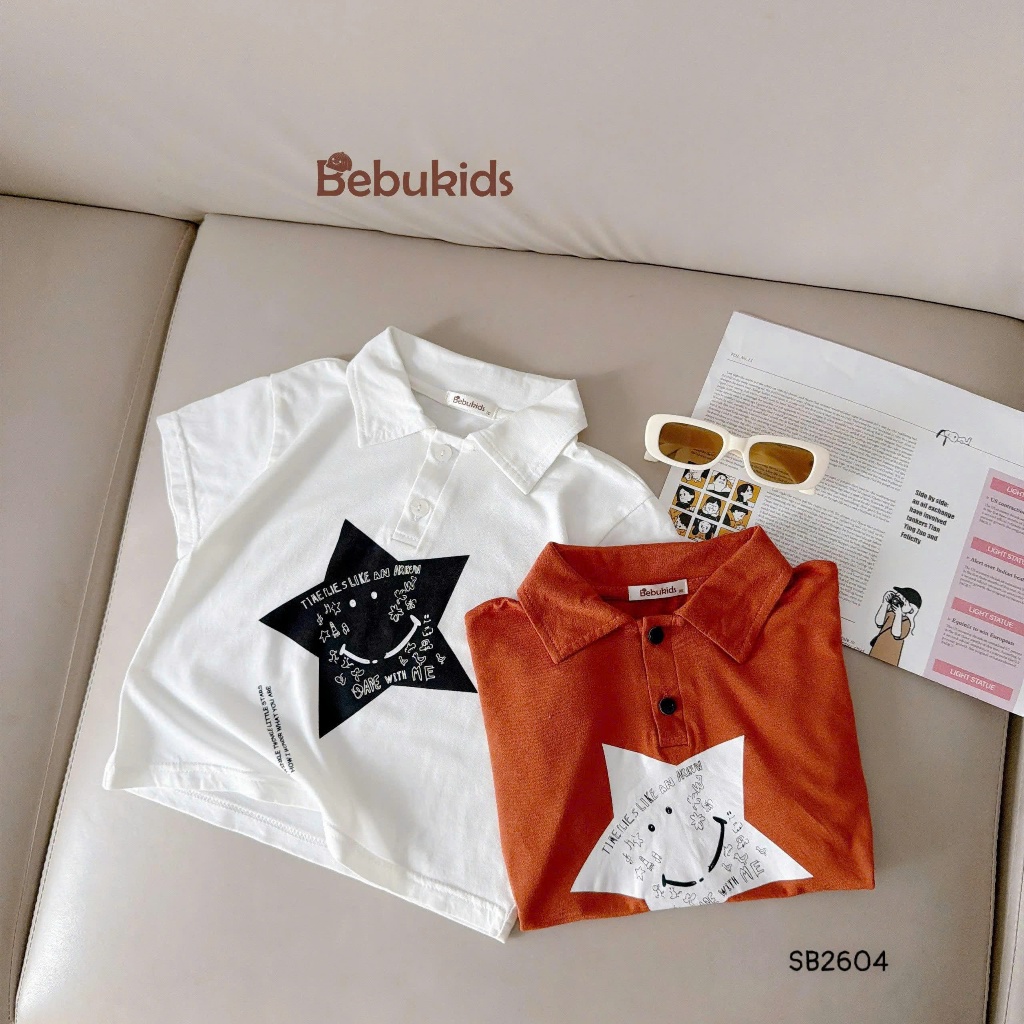 Bộ quần áo polo cộc tay Ngôi sao Bebukids, Chất liệu cotton 2 chiều co giãn cho bé trai 8-21kg