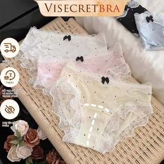 Quần Trong Quần Lót Nữ Thun Lạnh Họa Tiết Chấm Bi Phối Viền Ren Dễ Thương Mỏng Nhẹ Co Giãn -- C-VN251125K