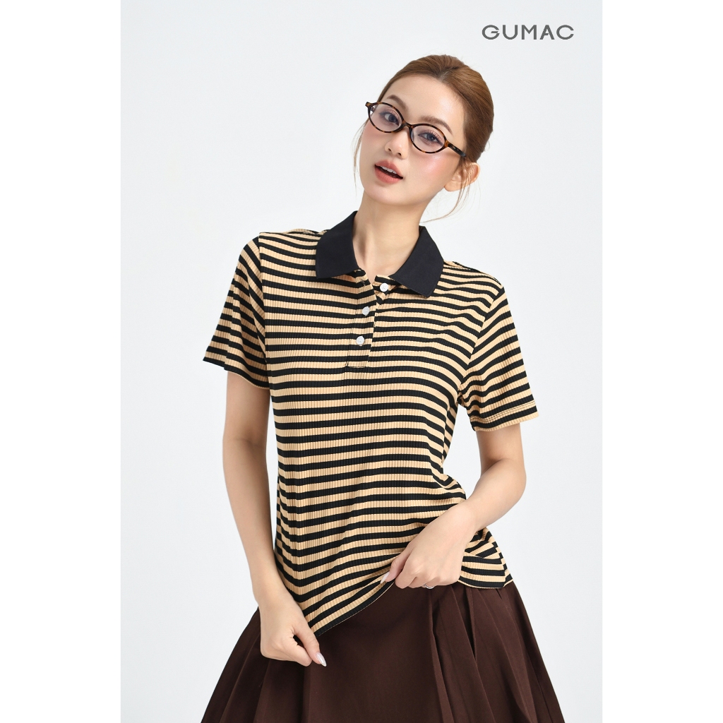 Áo Polo Nữ GUMAC Áo Thun Có Cổ Kẻ Sọc Ngang Chất Thun Gân Co Giãn Tay Ngắn Thể Thao Trẻ Trung LPLF1103 - 6109