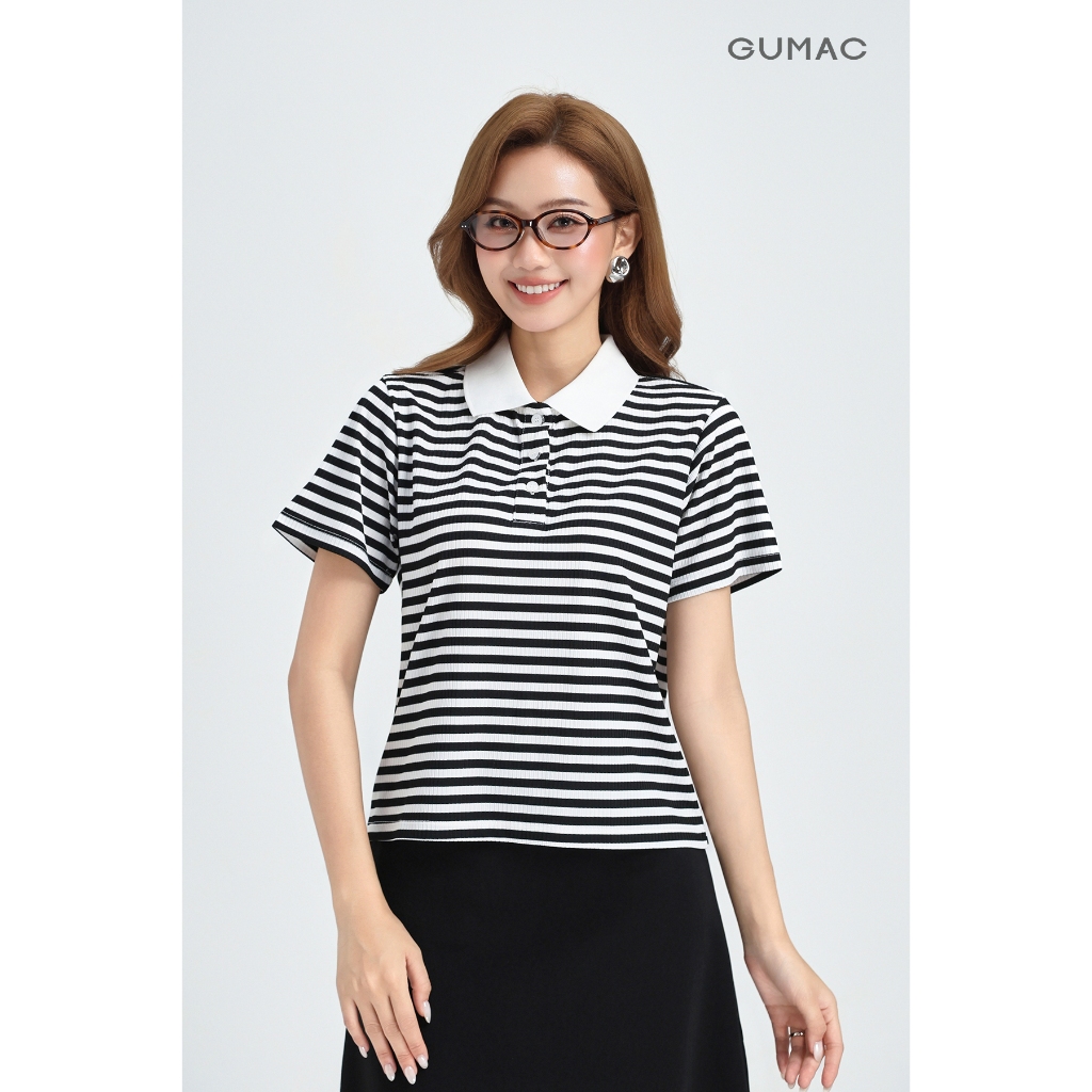 Áo Polo Nữ GUMAC Áo Thun Có Cổ Kẻ Sọc Ngang Chất Thun Gân Co Giãn Tay Ngắn Thể Thao Trẻ Trung LPLF1103 - 6109